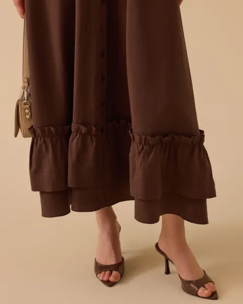 BELİ LASTİKLİ FIRFIRLI DÜĞMELİ ELBİSE /SEÇİL