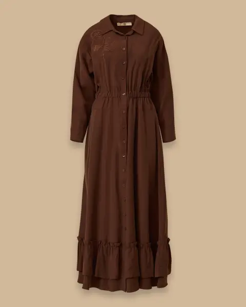 BELİ LASTİKLİ FIRFIRLI DÜĞMELİ ELBİSE /SEÇİL