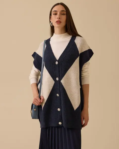 BLOK GEÇİŞLİ DÜĞMELİ TRİKO HIRKA-YELEK /SEÇİL