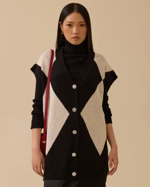 BLOK GEÇİŞLİ DÜĞMELİ TRİKO HIRKA-YELEK /SEÇİL