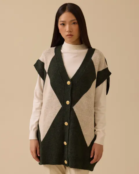 BLOK GEÇİŞLİ DÜĞMELİ TRİKO HIRKA-YELEK /SEÇİL