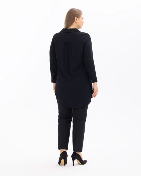 BÜYÜK BEDEN UZUN KOLLU GÖMLEK TUNİK SİYAH