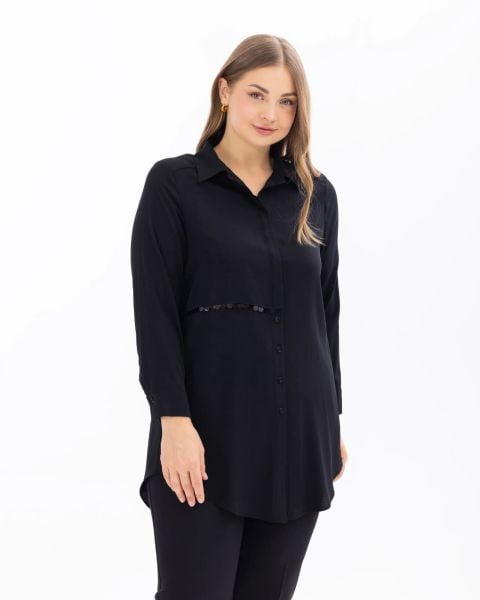 BÜYÜK BEDEN UZUN KOLLU GÖMLEK TUNİK SİYAH