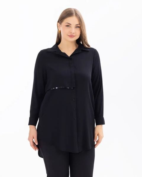 BÜYÜK BEDEN UZUN KOLLU GÖMLEK TUNİK SİYAH