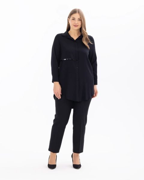 BÜYÜK BEDEN UZUN KOLLU GÖMLEK TUNİK SİYAH