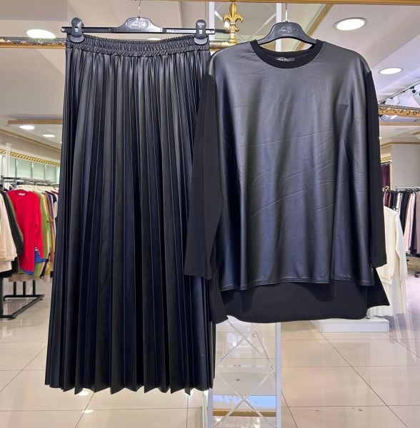 SUNİ DERİ DTY.PİLİSE ETEKLİ TAKIM/NURCAN ÇETİN