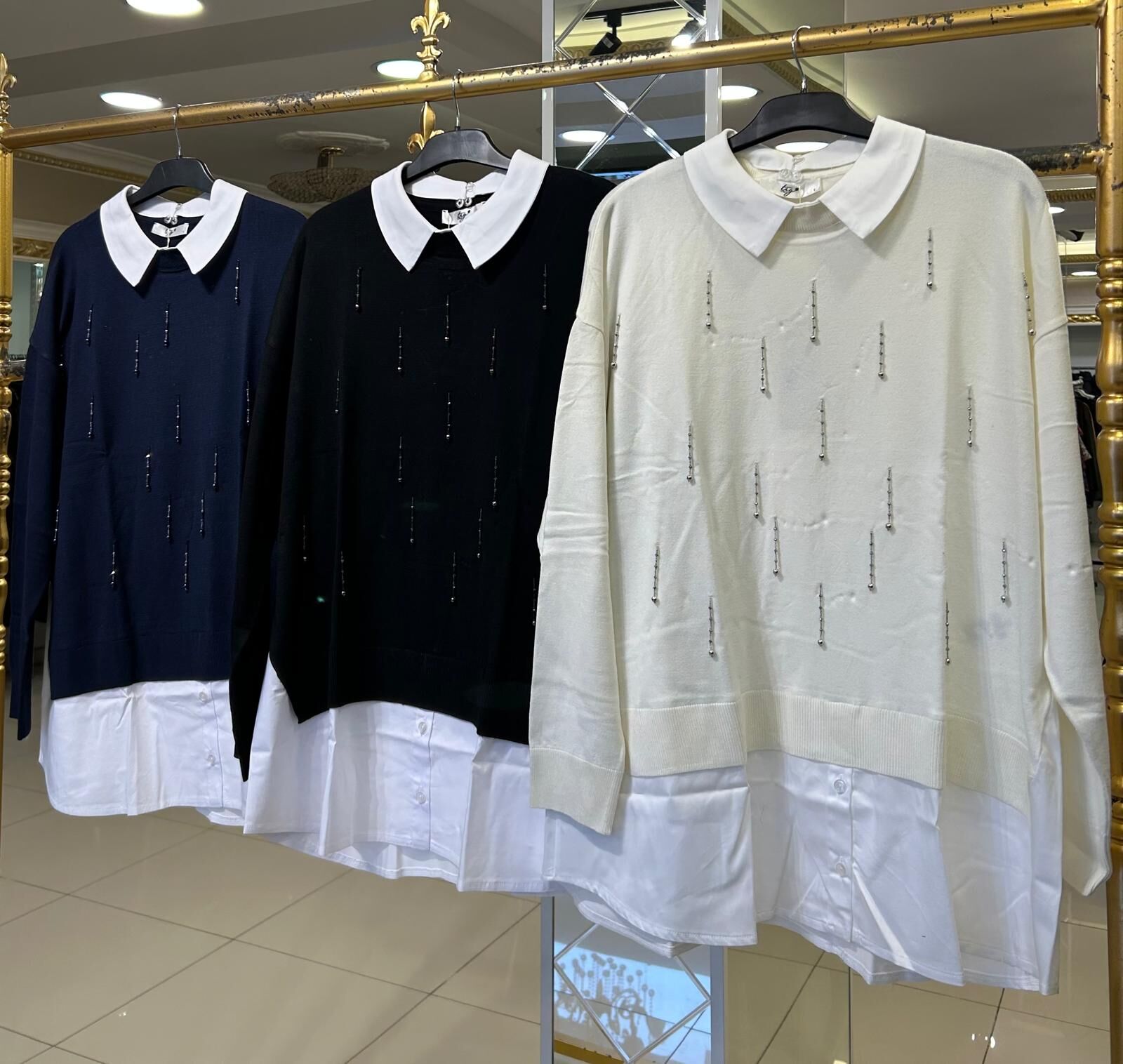 ÜZERİ BONCUK İŞLEMELİ GÖMLEK DTY. TRİKO TUNİK/ TIĞTRİKO