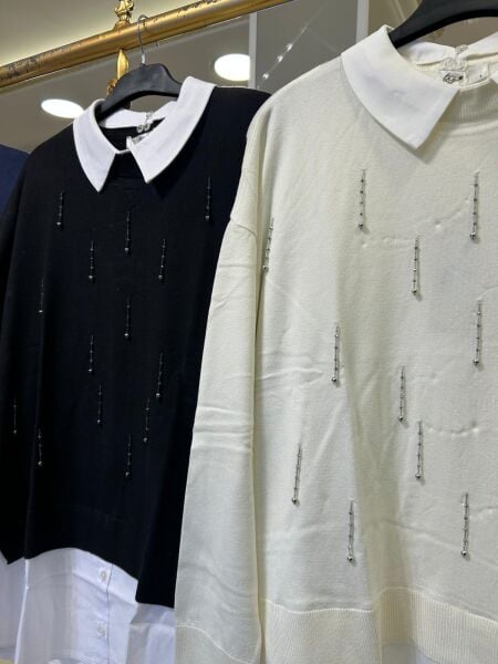 ÜZERİ BONCUK İŞLEMELİ GÖMLEK DTY. TRİKO TUNİK/ TIĞTRİKO