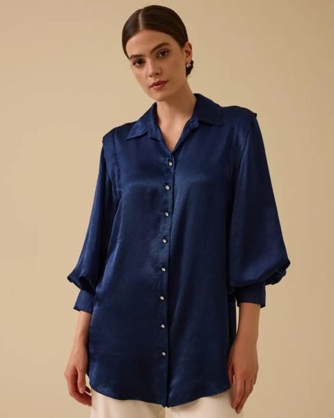 BALON KOL DÜĞMELİ SATEN GÖMLEK / SEÇİL