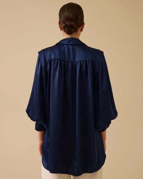 BALON KOL DÜĞMELİ SATEN GÖMLEK / SEÇİL