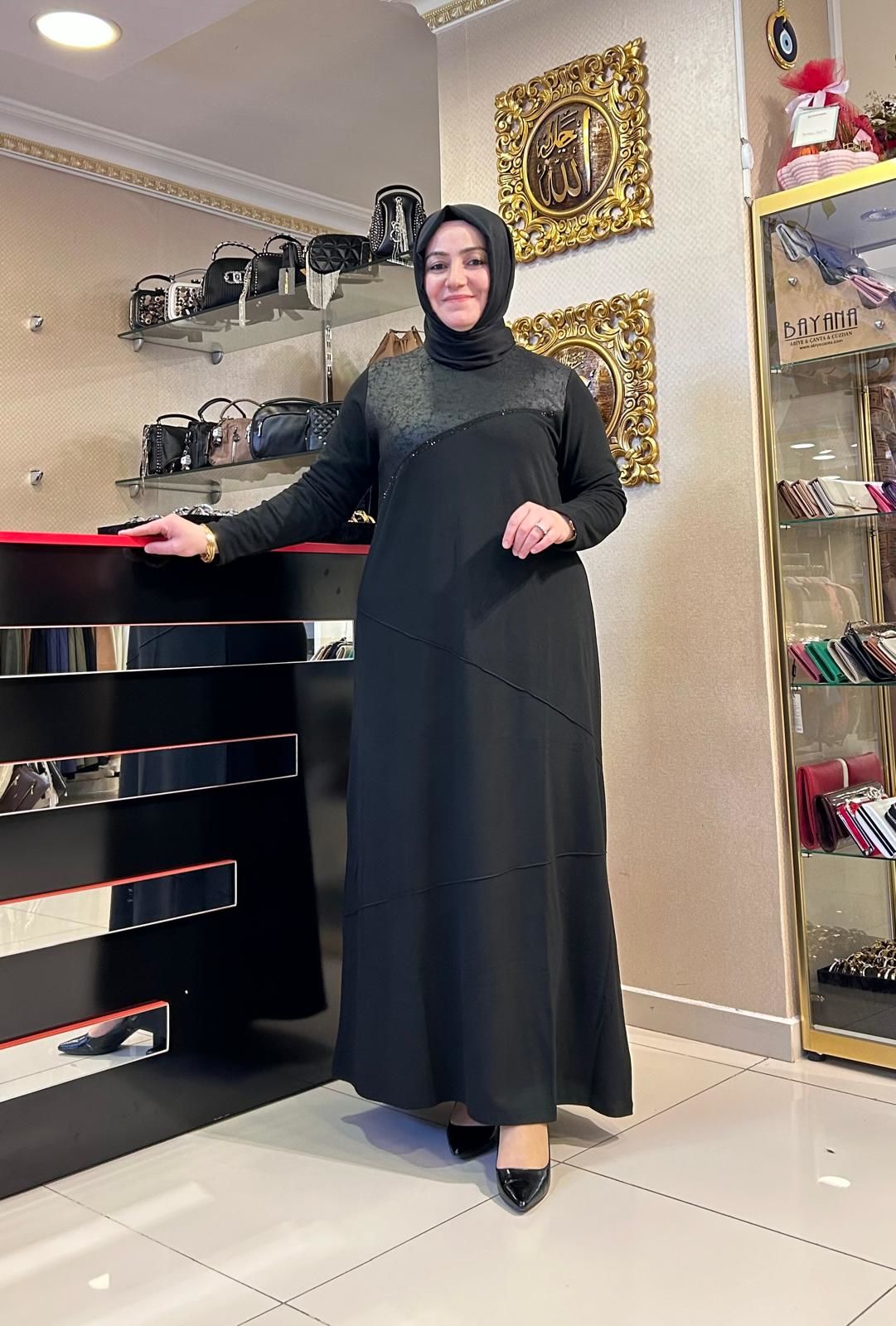 GÖĞSÜ LATEKS DERİ DTY. TAŞLI ELBİSE/BELGİN