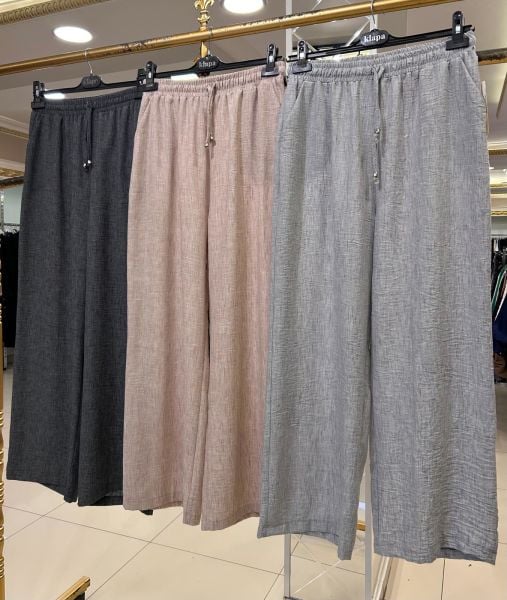 ﻿KIRÇILLI VİSKON KUMAŞ BOL PAÇA PANTOLON/KLAPA