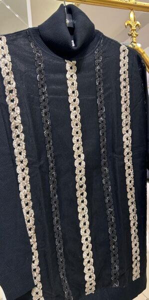 BALIKÇI YAKA ÜZERİ İŞLEMELİ TRİKO TUNİK/ TIĞTRİKO