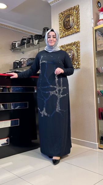 ÜZERİ TAŞ İŞLEMELİ TRİKO ELBİSE /BELGİN