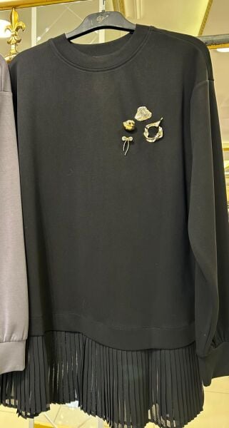 ŞİFON PİLİSE VE BROŞ DTY. MODAL KUMAŞ TUNİK/ TIĞTRİKO