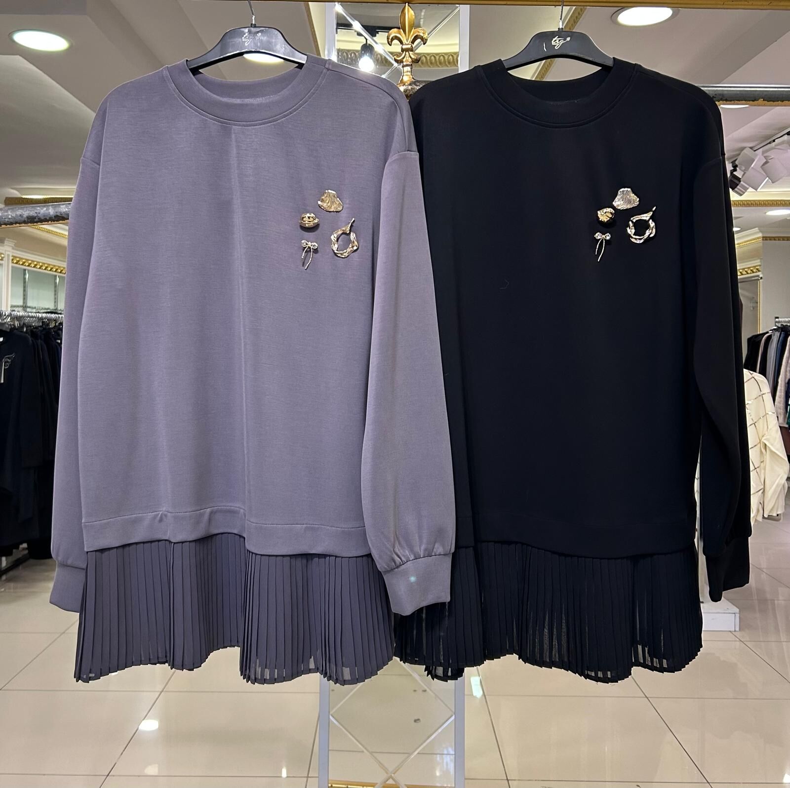 ŞİFON PİLİSE VE BROŞ DTY. MODAL KUMAŞ TUNİK/ TIĞTRİKO