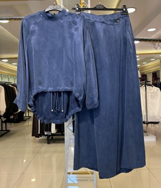 ASETAT KUMAŞ ETEK PANTOLONLU TAKIM/GHISA 9409