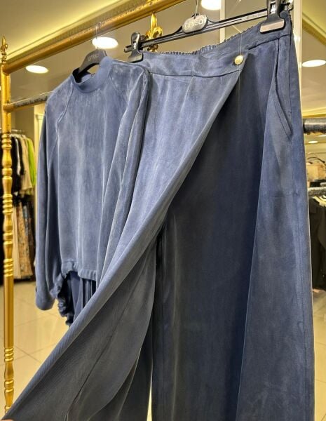 ASETAT KUMAŞ ETEK PANTOLONLU TAKIM/GHISA 9409