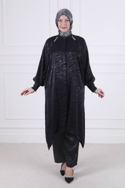 Büyük Beden Tesettür Jakarlı Pantolonlu Takım/ Behrem