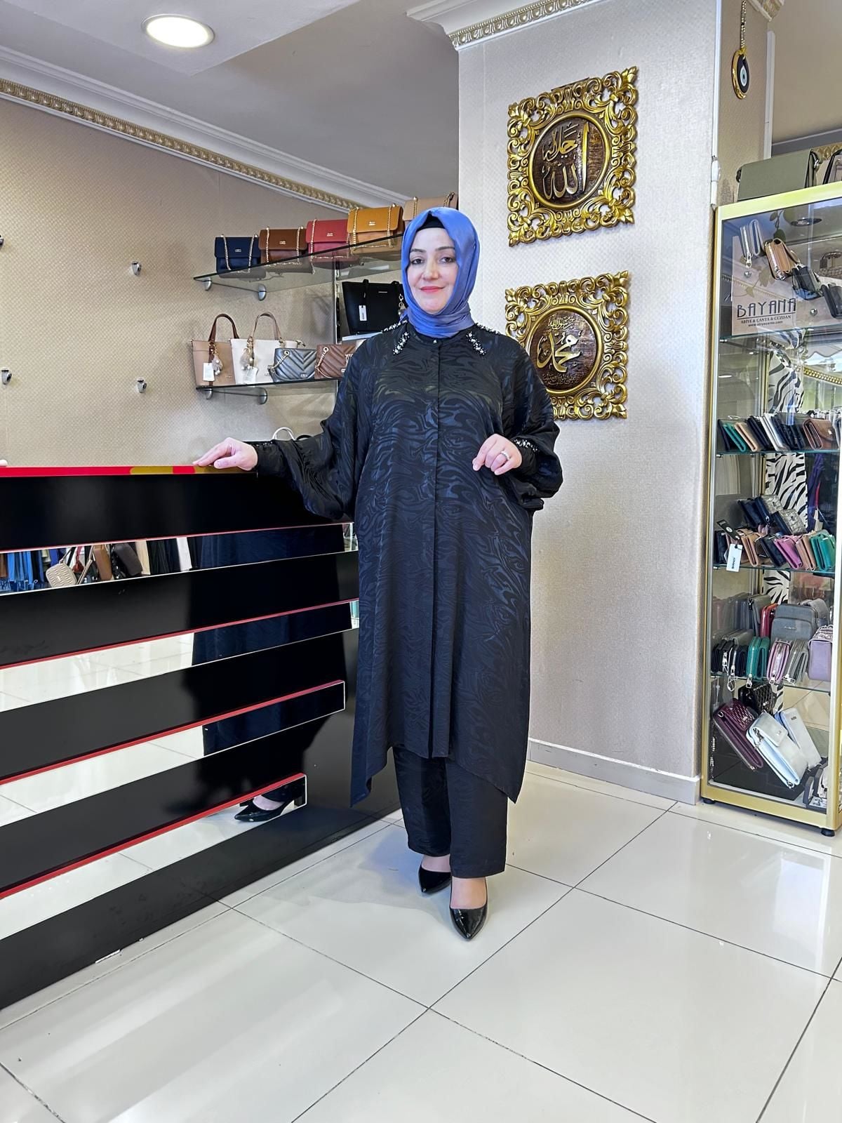 Büyük Beden Tesettür Jakarlı Pantolonlu Takım/ Behrem