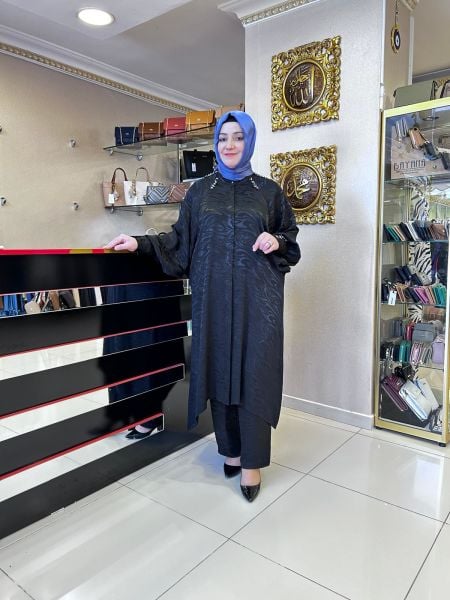 Büyük Beden Tesettür Jakarlı Pantolonlu Takım/ Behrem