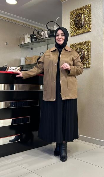 TRİKO YAKA SIRTI İŞLEMELİ NUBUK CEKET/ TIĞTRİKO