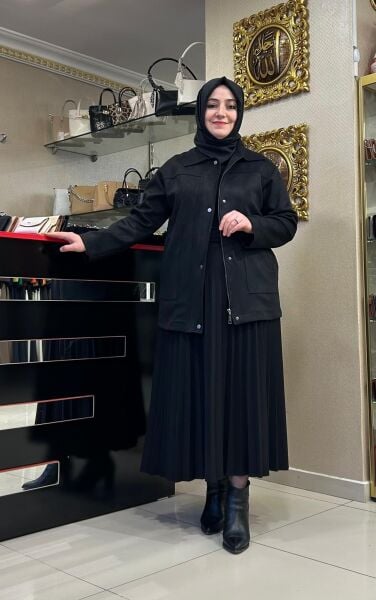 TRİKO YAKA SIRTI İŞLEMELİ NUBUK CEKET/ TIĞTRİKO