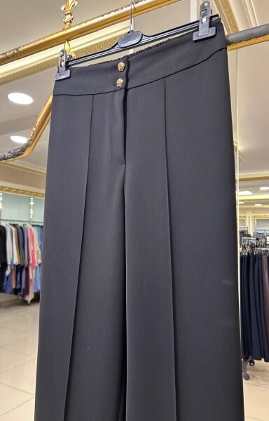 ÇİFT DÜĞMELİ ÇIMALI BOL PANTOLON/ SENTEZ 5662