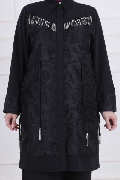 Büyük Beden Tesettür Taşlı Pantolonlu Takım