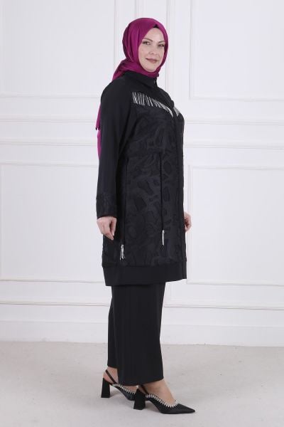Büyük Beden Tesettür Taşlı Pantolonlu Takım