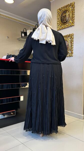 ETEĞİ BONCUK İŞLEMELİ ŞİFON KUMAŞ ELBİSE/ FUAT GÜRŞEN