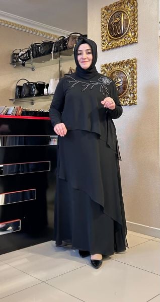 GÖĞSÜ İŞLEME DTY. ŞİFONLU ELBİSE/MÜSEMMA