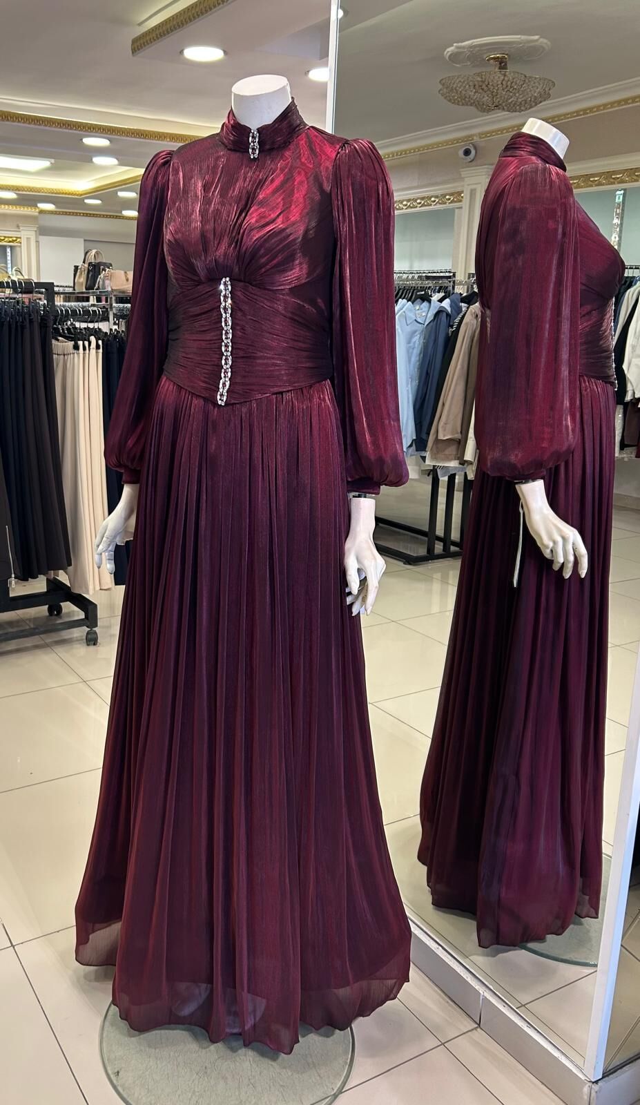 TAŞ DETAYLI BELİ KORSAJLI ABİYE ELBİSE /HENNIN