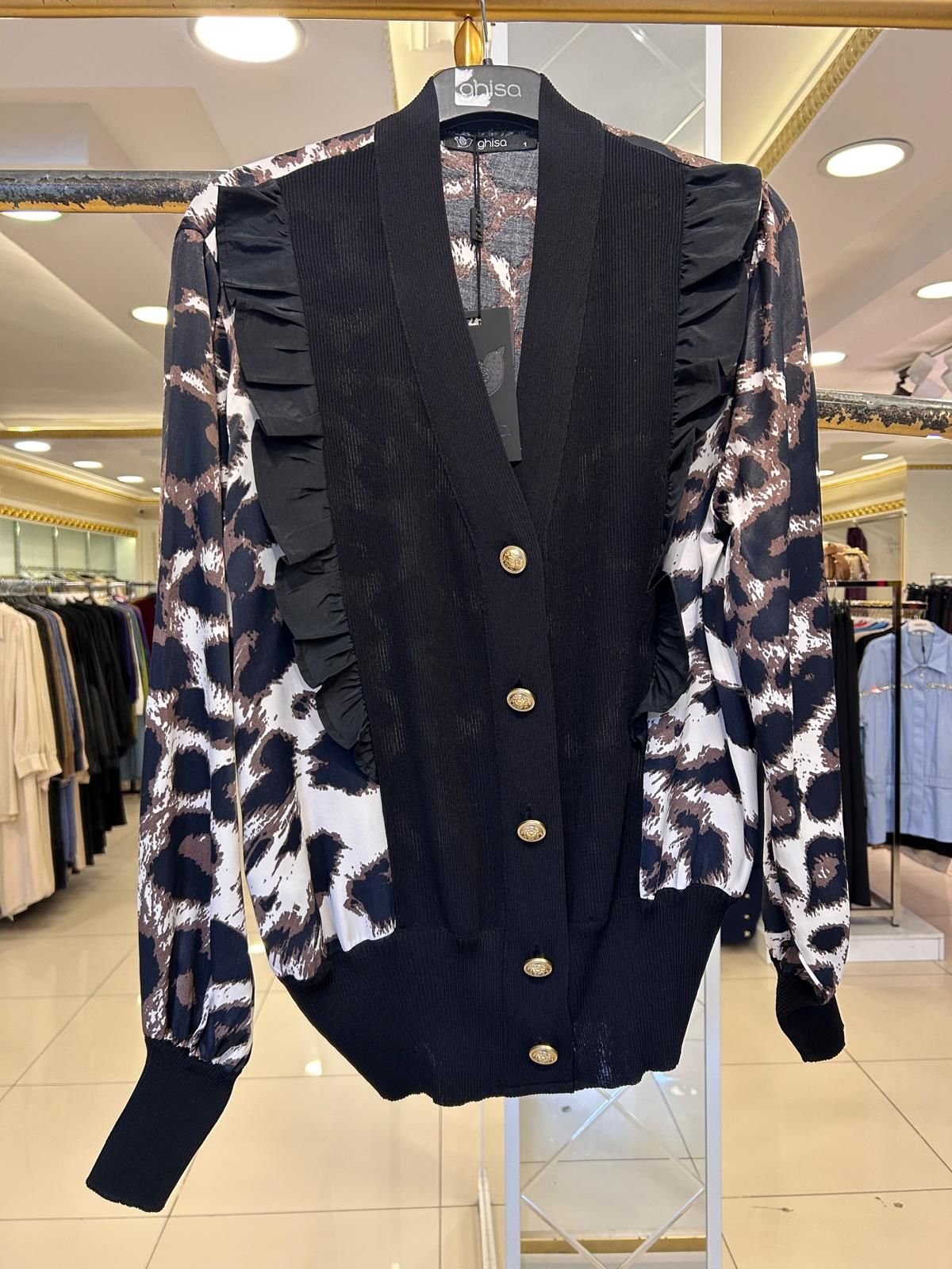 LEOPAR DESEN SATEN-MERSERİZE BİRLEŞİMLİ HIRKA/GHISA