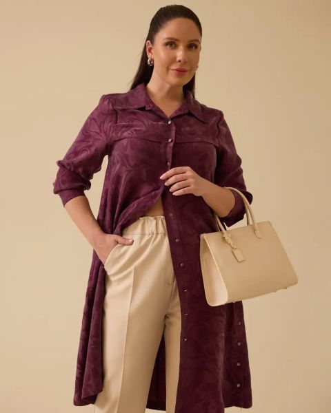 B. BEDEN DÜĞMELİ DESENLİ İPEK CUPRA TUNİK/SEÇİL