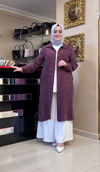 B. BEDEN DÜĞMELİ DESENLİ İPEK CUPRA TUNİK/SEÇİL