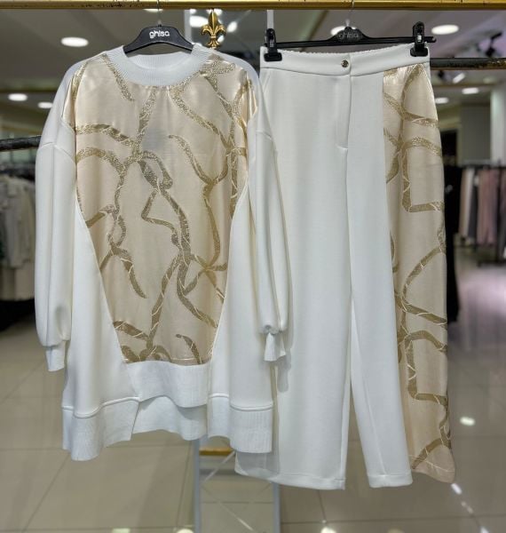 GHİSA/ RİBANA DETAYLI TUNİK PANTOLONLU TAKIM