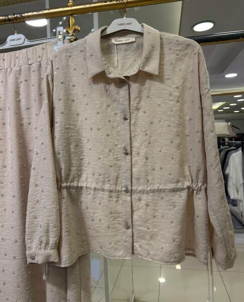 TAMAMI BONCUK İŞLEMELİ TETA ETEKLİ TAKIM/ THREE LIGHT