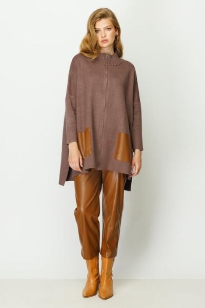 Ghisa Fermuarlı Triko Ceket KAHVE