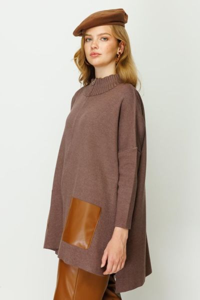 Ghisa Fermuarlı Triko Ceket KAHVE