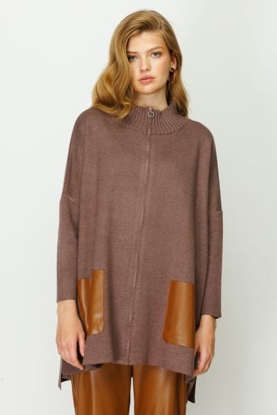 Ghisa Fermuarlı Triko Ceket KAHVE