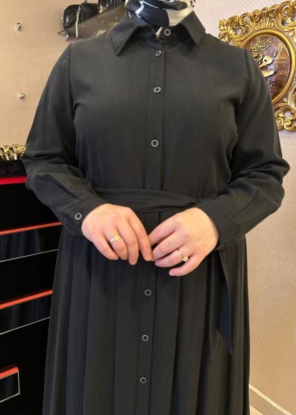 DÜĞME DTY. KUŞAKLI TENSEL ELBİSE/DEFRİNA