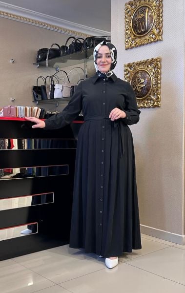 DÜĞME DTY. KUŞAKLI TENSEL ELBİSE/DEFRİNA