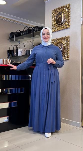 DÜĞME DTY. KUŞAKLI TENSEL ELBİSE/DEFRİNA