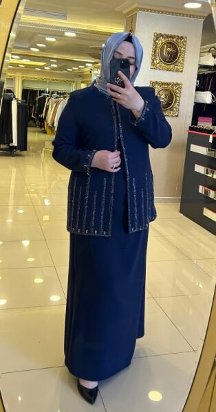 CEKETİ TAŞLI ELBİSELİ ABİYE TAKIM/ TASVİR