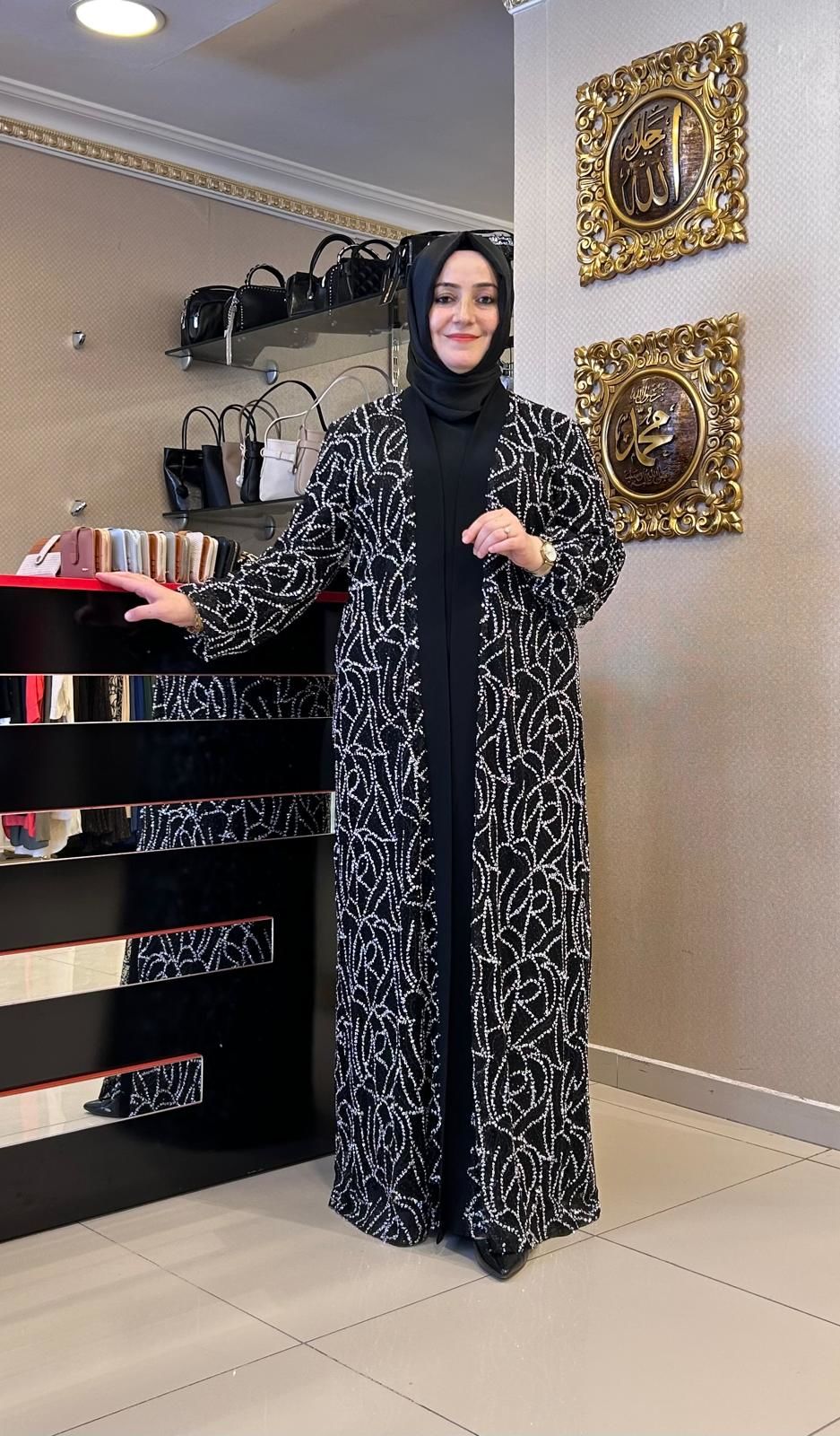 CEKETİ TAŞ İŞLEMELİ ABAYA TAKIM/TASVİR