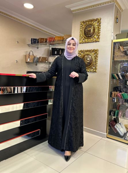 WENNEW/ SİMLİ DANTEL DETAY ABAYA TAKIM