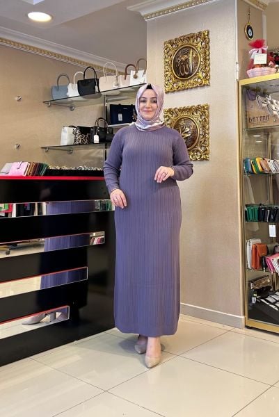 REGLAN KOL DTY. KENDİNDEN ÇİZGİLİ ELBİSE/ NUSS