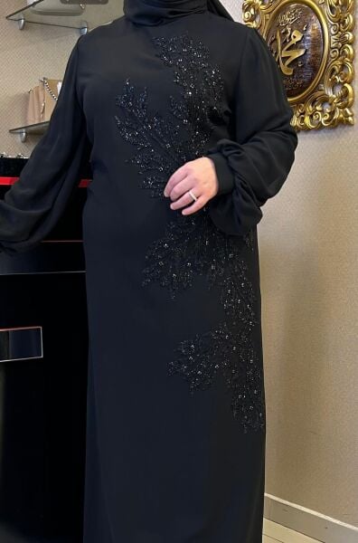 KOLLARI ŞİFON TAŞ İŞLEMELİ ABİYE ELBİSE /TASVİR