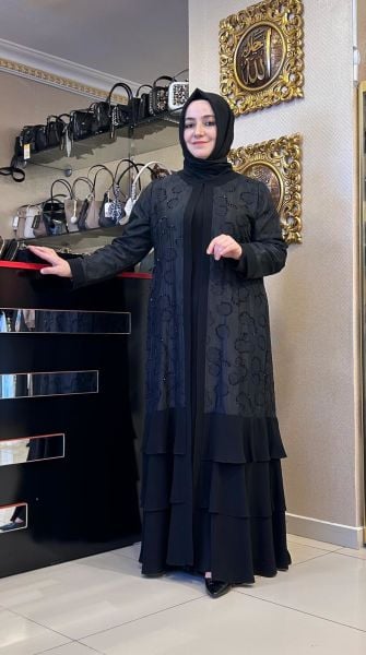 ÜZERİ BONCUK İŞLEMELİ FIRFIR DTY. ABAYA TAKIM / ZERENAY